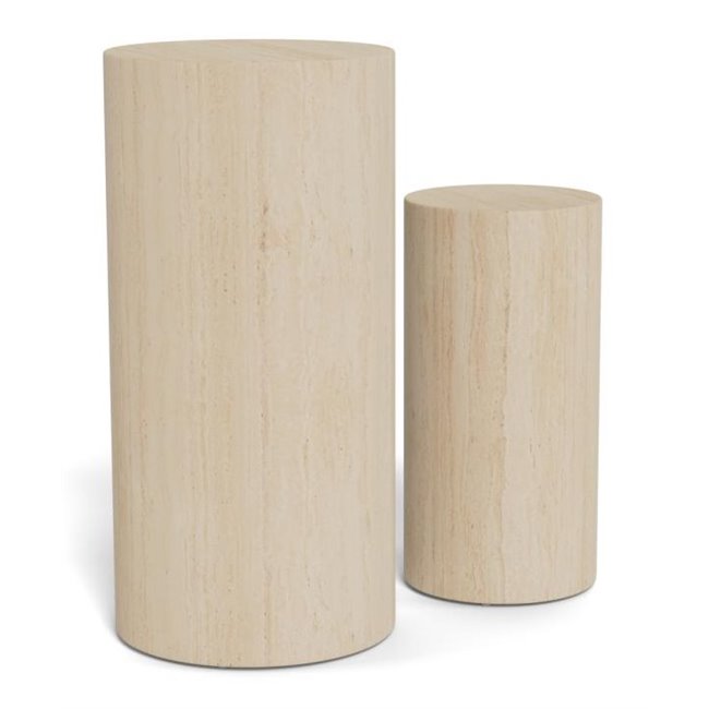 Pedestal set Aice, beige marble, MDF/paper travertine, H70cm D34cm