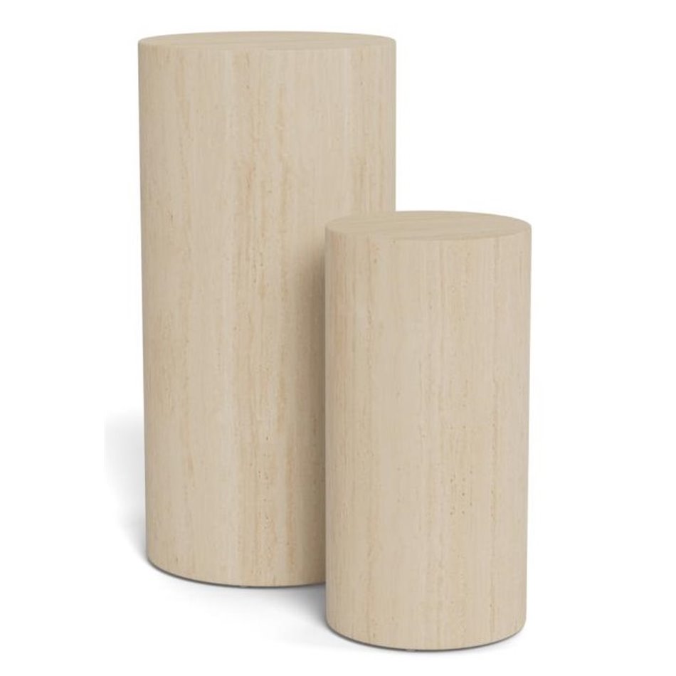 Pedestal set Aice, beige marble, MDF/paper travertine, H70cm D34cm