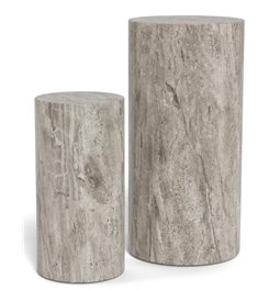Pedestal set Aice, grey marble, MDF/paper travertine, H70cm D34cm