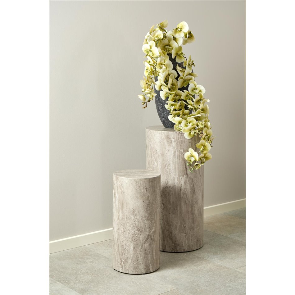 Pedestal set Aice, grey marble, MDF/paper travertine, H70cm D34cm
