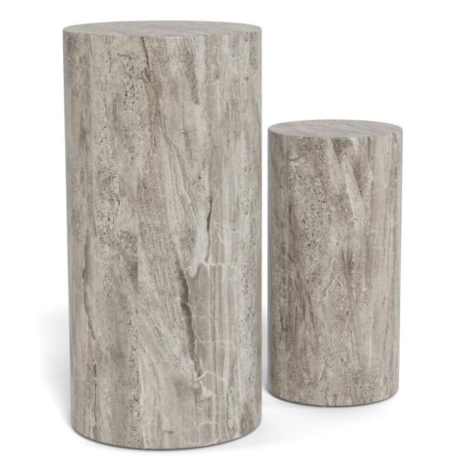 Pedestal set Aice, grey marble, MDF/paper travertine, H70cm D34cm