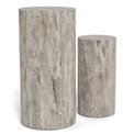 Pedestal set Aice, grey marble, MDF/paper travertine, H70cm D34cm