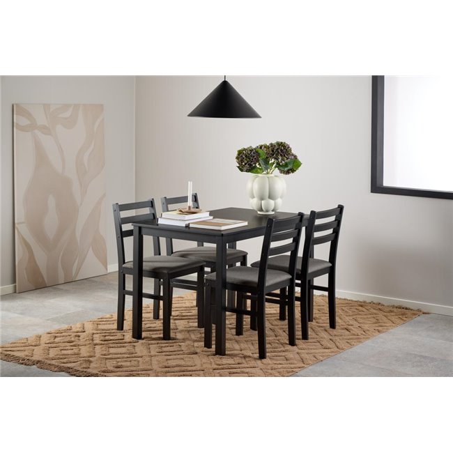 Dining table with 4 chairs Alicante, black, H74.5x70x110cm