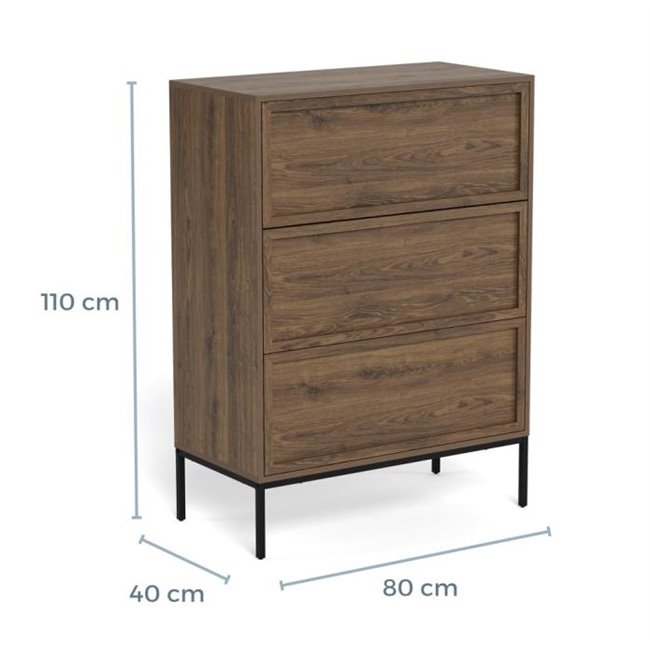 Chest of drawers Almdale, brown, steel/MDF, H110x40x80cm