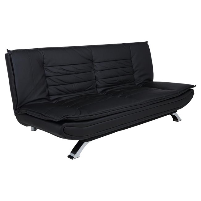 Sofa bed Akit, extendable, black, eco leather, H91x98x196cm, seat height 39cm
