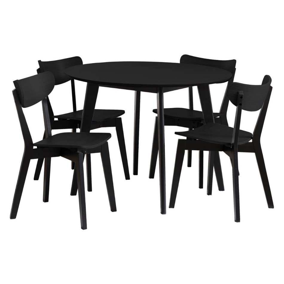 Dining table with 4 chairs Aroxby, black, H76cm D105cm