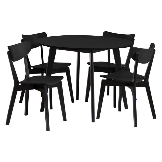 Dining table with 4 chairs Aroxby, black, H76cm D105cm