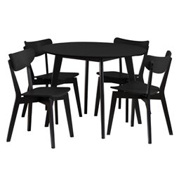 Dining table with 4 chairs Aroxby, black, H76cm D105cm