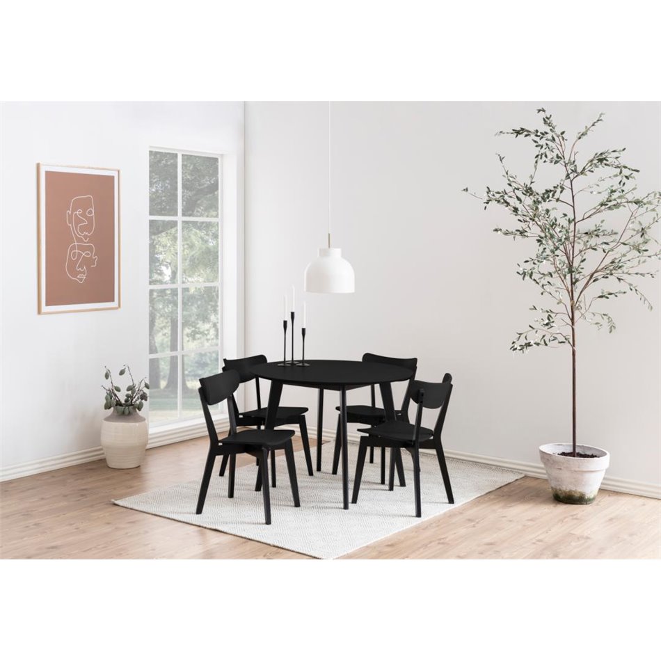 Dining table with 4 chairs Aroxby, black, H76cm D105cm