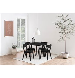 Dining table with 4 chairs Aroxby, black, H76cm D105cm