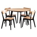 Dining table with 4 chairs Aroxby, natural/black, H76cm D105cm