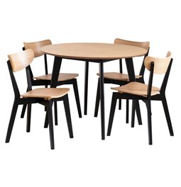 Dining table with 4 chairs Aroxby, natural/black, H76cm D105cm