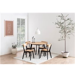 Dining table with 4 chairs Aroxby, natural/black, H76cm D105cm