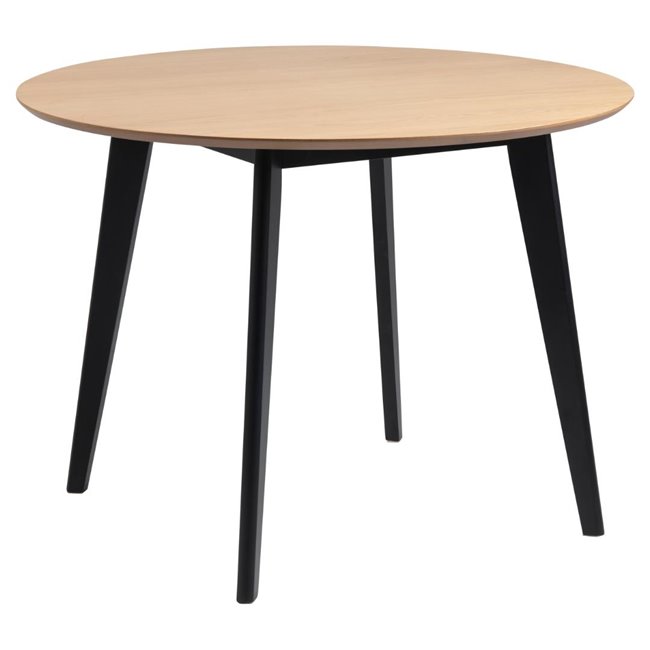 Dining table with 4 chairs Aroxby, natural/black, H76cm D105cm