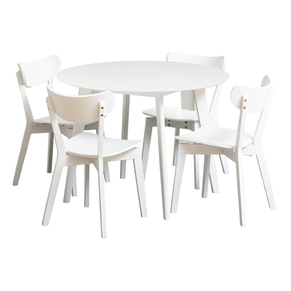 Dining table with 4 chairs Aroxby, white, H76cm D105cm