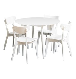 Dining table with 4 chairs Aroxby, white, H76cm D105cm