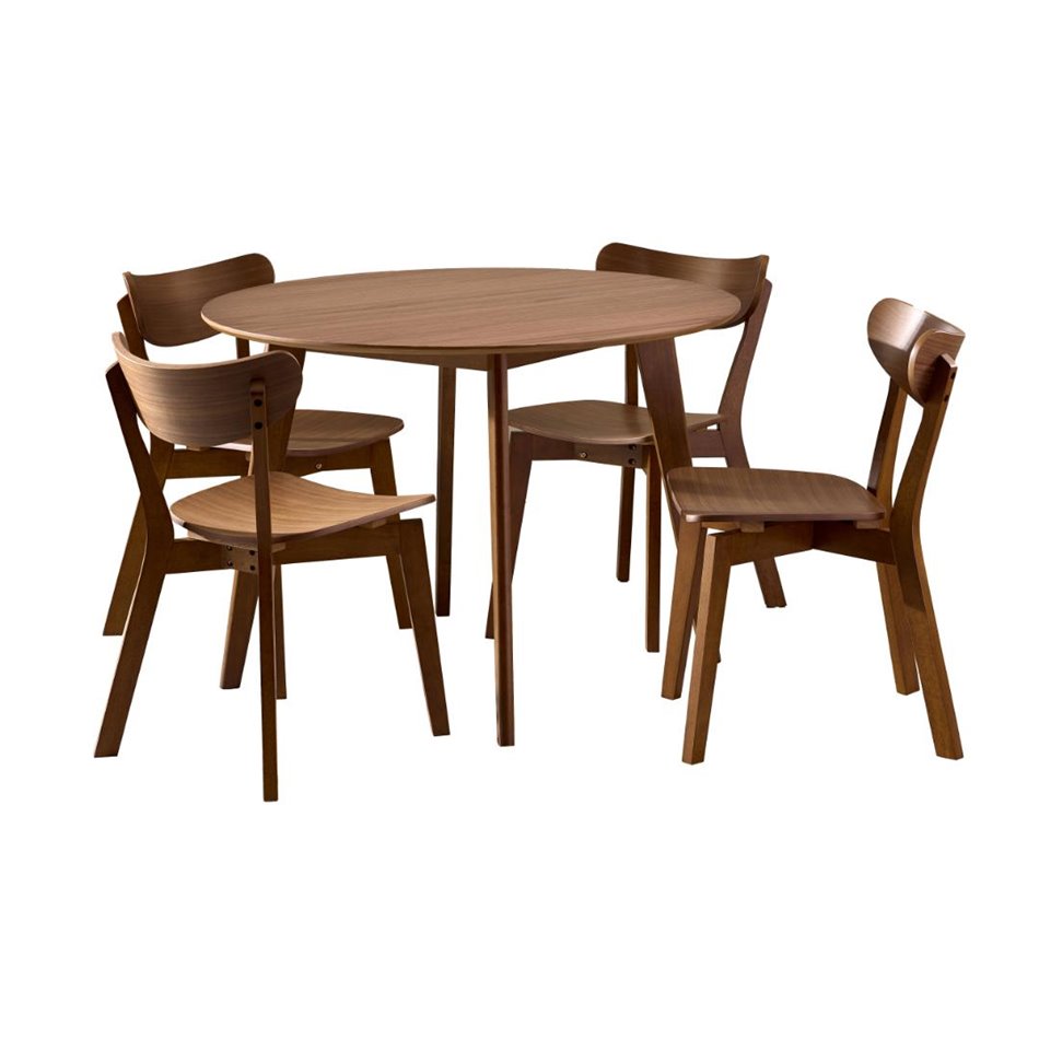 Dining table with 4 chairs Aroxby, brown, H76cm D105cm