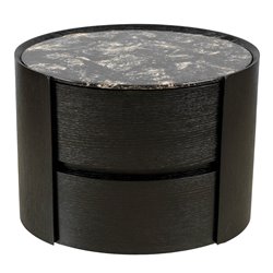 Night stand Savelli black, plywood/wood veneer/artificial marble, H48x60x41cm