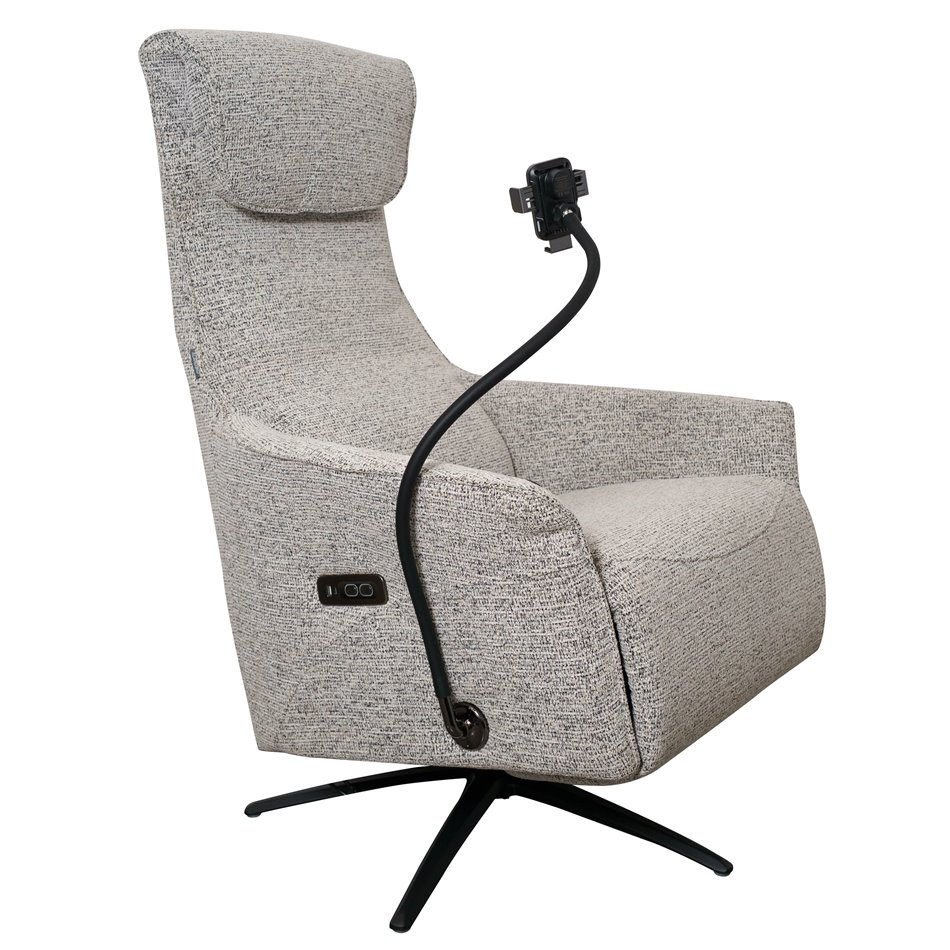 Electric recliner Olivy 112, 2 motors, gray-white, rotatable 360 degrees, H86-115x76x74-171cm, seat height 44-48cm
