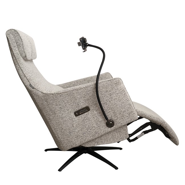 Electric recliner Olivy 112, 2 motors, gray-white, rotatable 360 degrees, H86-115x76x74-171cm, seat height 44-48cm