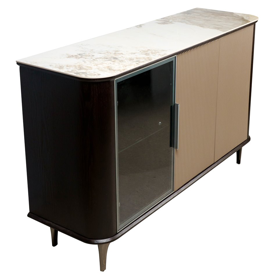 Sideboard Sarenno, sintered stone/ash veneer/MDF/metal/glass, H80x130x40cm