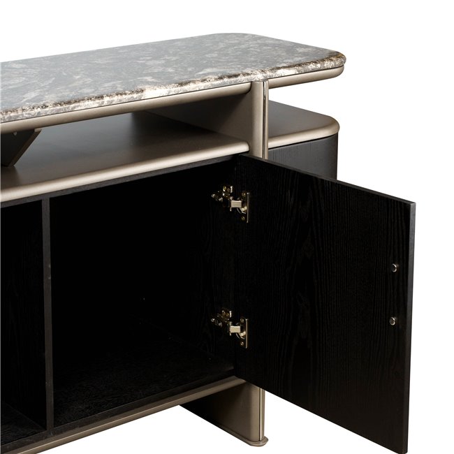Sideboard Savelli black, metal/artificial marble/MDF/wood veneer, H77x150x40cm