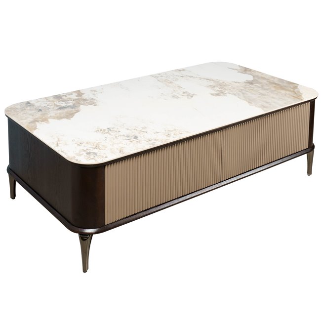 Coffee table Sarenno, sintered stone/MDF/ash veneer/metal, 130x70cm H40cm