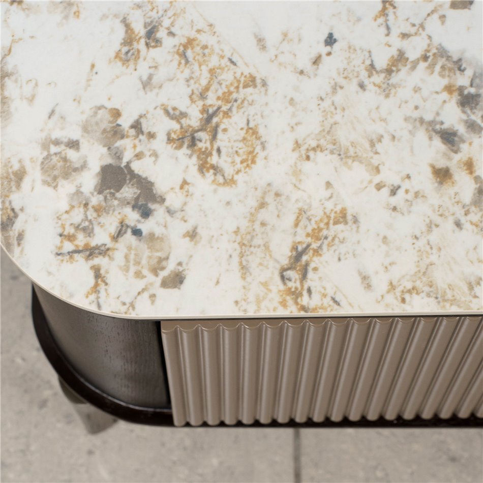 Coffee table Sarenno, sintered stone/MDF/ash veneer/metal, 130x70cm H40cm