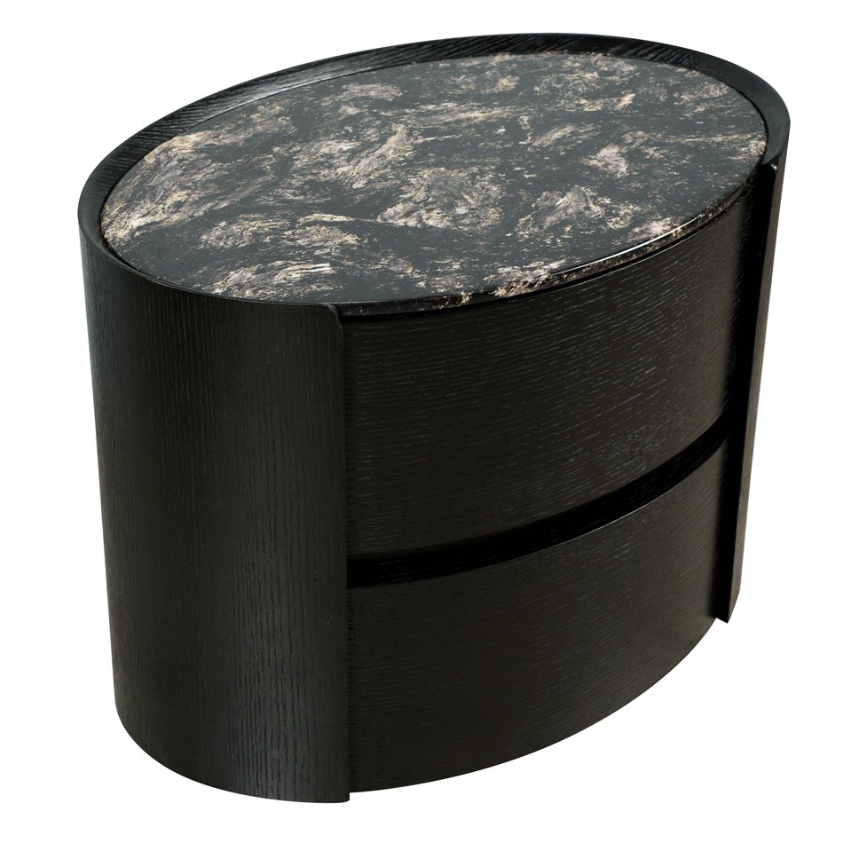 Bedside table Savelli black, plywood/wood veneer/artificial marble, H48x60x41cm