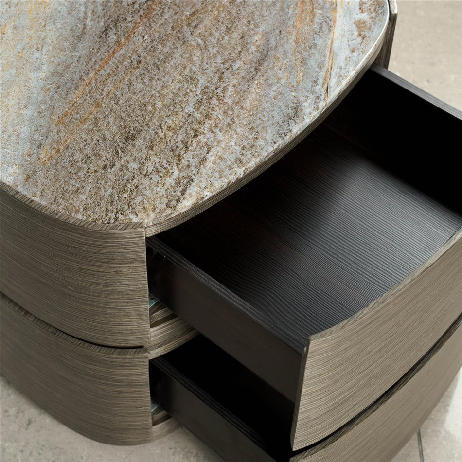 Bedside table Savero, plywood/oak veneer/marble, H50x55x43cm