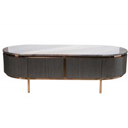 Coffee table Sanden, artificial marble/silver oak wood veneer/MDF/metal,130x60cm H38.3cm