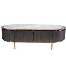 Coffee table Sanden, artificial marble/silver oak wood veneer/MDF/metal,130x60cm H38.3cm