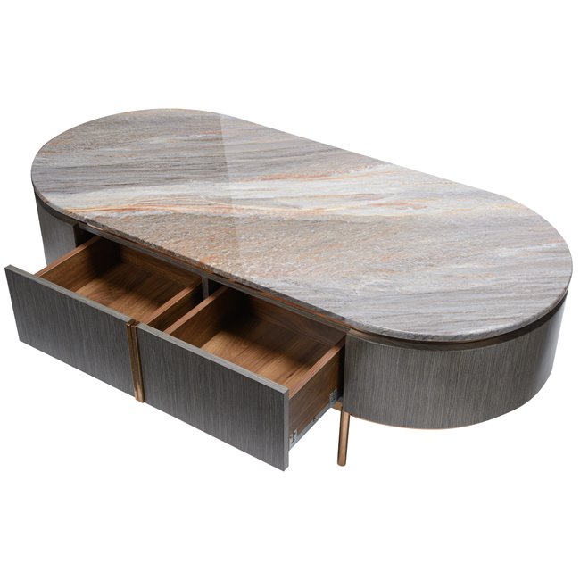 Coffee table Sanden, artificial marble/silver oak wood veneer/MDF/metal,130x60cm H38.3cm