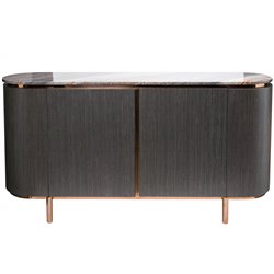 Side table Sanden, artificial marble/silver oak wood veneer/MDF/metal/glass, 160x40cm H75cm