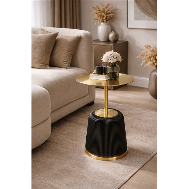 Side table Jade, black/gold color, PU/metal, D40cm H55cm