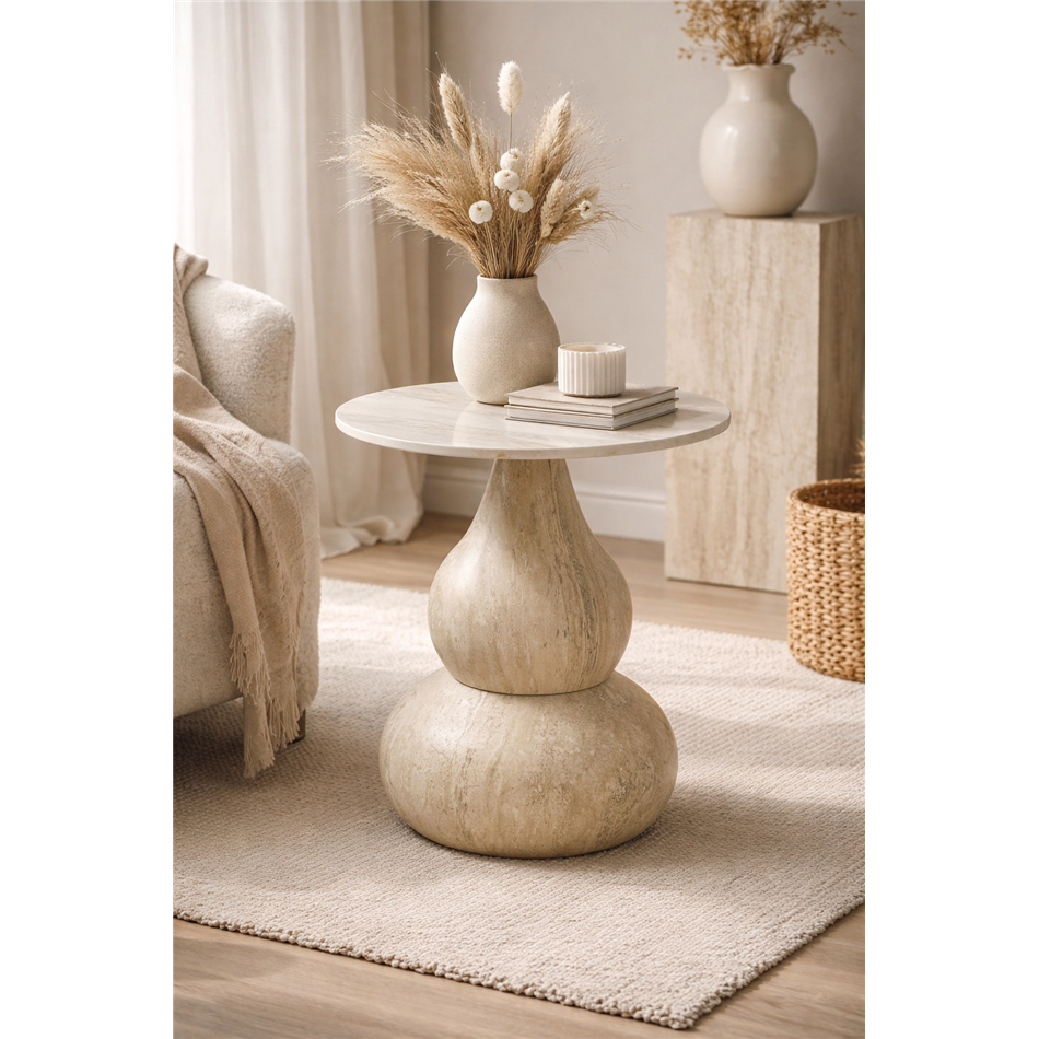 Side table Walersdorf, sintered stone/metal, D45cm H49cm