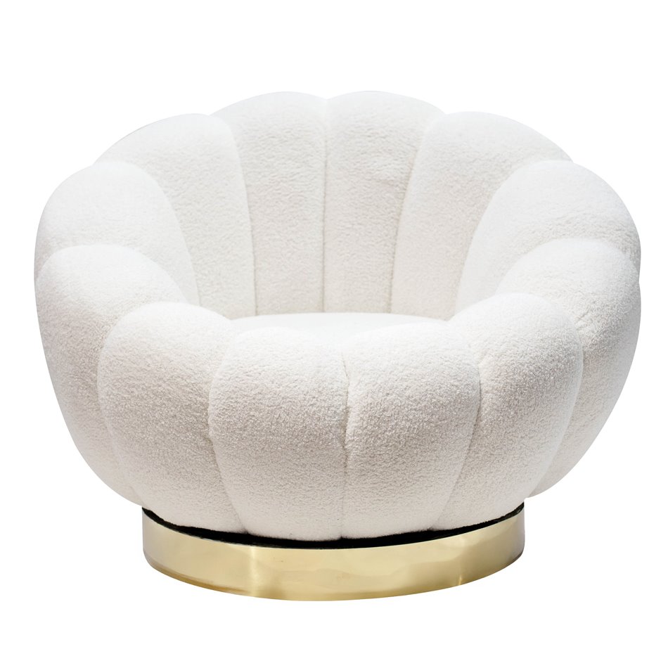 Swivel leisure chair Valdo, white/gold color, rotatable 360 degrees, H75x101x99cm, seat height 40cm