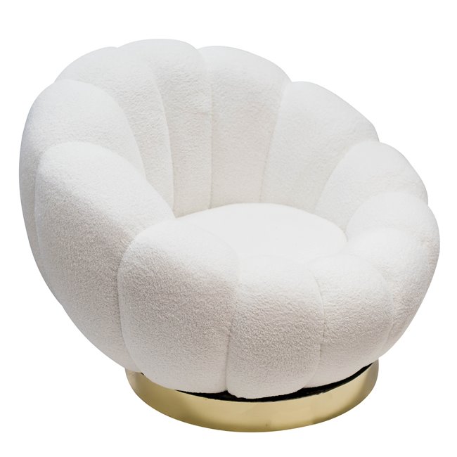 Swivel leisure chair Valdo, white/gold color, rotatable 360 degrees, H75x101x99cm, seat height 40cm