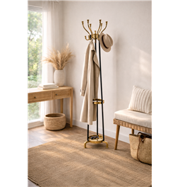 Coat hanger Jorens, black/gold color, metal, H166x39x39cm