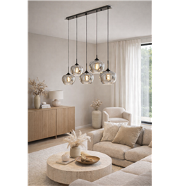 Pendant lamp Rikardo, smoky/black, H65-180x140x30cm, E27x5 40W(MAX)