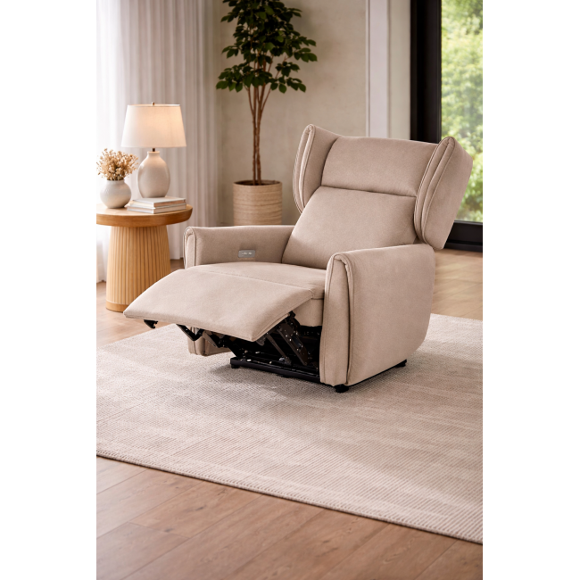 Electric recliner Helato, beige, polyester/metal/wood, H109-95x83x91-161cm, seat height 48-53cm