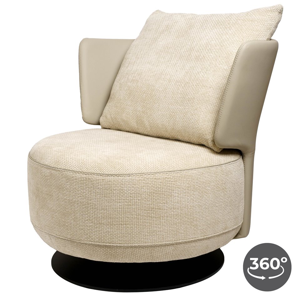 Lounge chair Orton, 3 cream, rotatable 360 degrees, H73x70x70cm, seat height 40cm