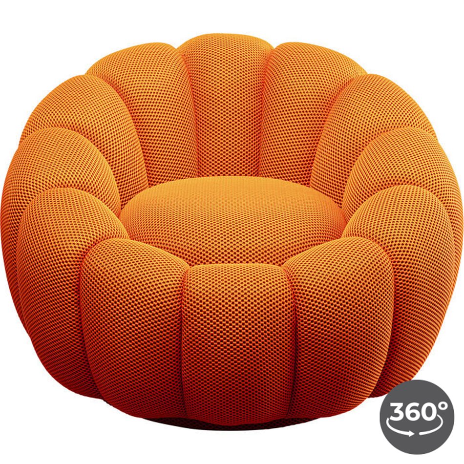Swivel armchair Peppo Bloom, orange, rotatable 360 degrees, H66xD94cm, seat height 40cm