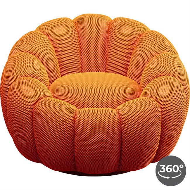 Swivel armchair Peppo Bloom, orange, rotatable 360 degrees, H66xD94cm, seat height 40cm