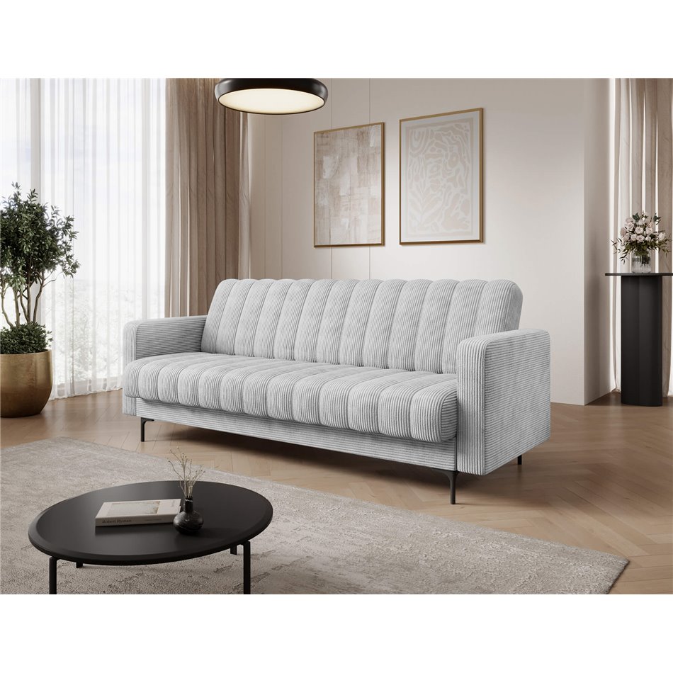Sofa bed Eroneyy, sleeping function, Jarell 04, corduroy, grey, H86x212x89cm