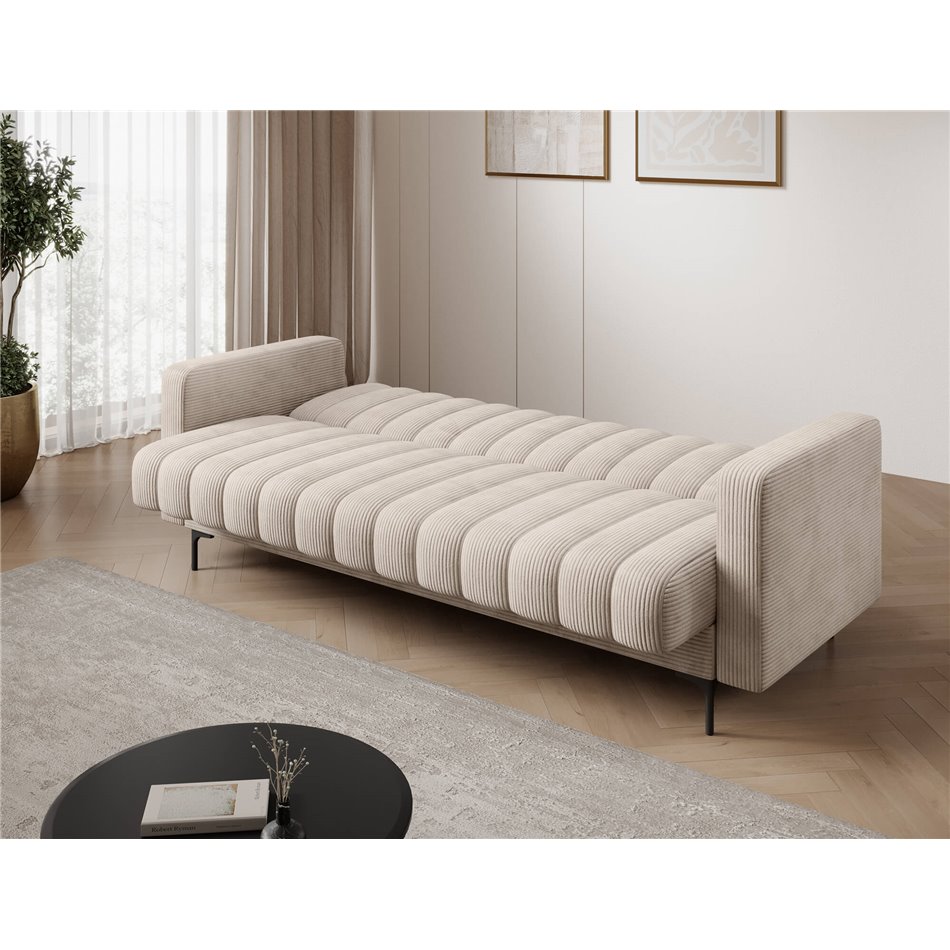 Sofa bed Eroneyy, sleeping function, Jarell 18, corduroy, beige, H86x212x89cm