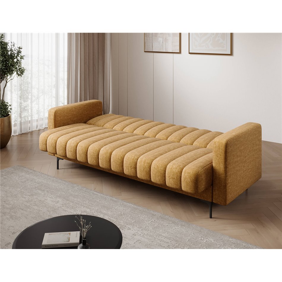Sofa bed Eroneyy, sleeping function, Manhattan 45, velvet, yellow, H86x212x89cm