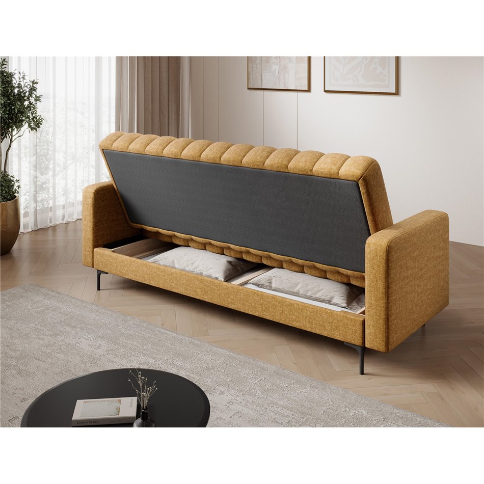 Sofa bed Eroneyy, sleeping function, Manhattan 45, velvet, yellow, H86x212x89cm