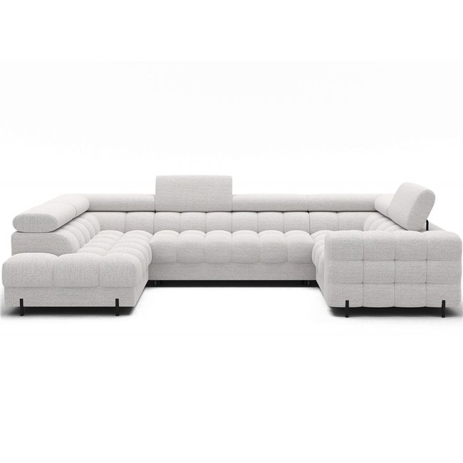 U-shaped sofa Efectory L, sleeping function, Royal 01, boucle, white, H93x346x205cm
