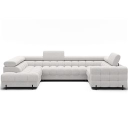 U-shaped sofa Efectory L, sleeping function, Royal 01, boucle, white, H93x346x205cm